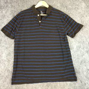 GAP Polo Shirt L Mens Black Blue Striped Short Sleeve Pique Knit 100 Cotton Golf